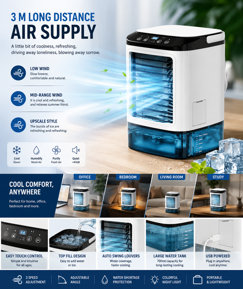 Portable Mini Air Cooler with Humidifier USB Cooling Fan for Home, Office & Bedroom